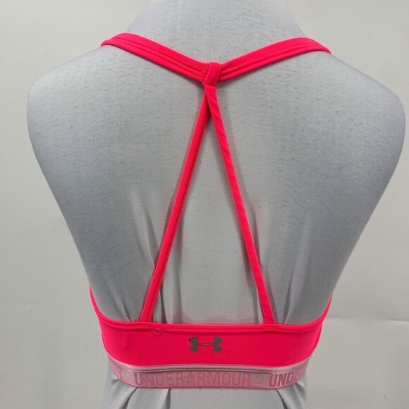 Under Armour Strappy Sports Bra Womens S Small Neon Pink Logo Band Unpadded - Picture 7 of 14